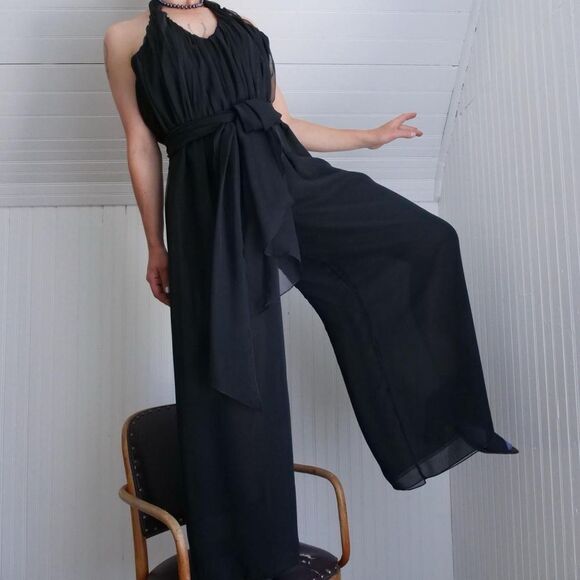 80s/90s Carol Mignon Boutique‎ black halter jumpsuit - Picture 3 of 8